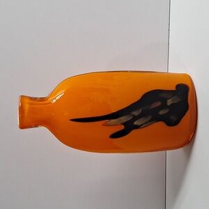 #ADF Molded glass, small orange, and black vase